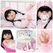 Boneca Bebe Reborn 52cm Menina Morena + Enxoval Completo Boneca Bebe Reborn 52cm Menina Morena + Enxoval Completo