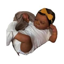 Boneca Bebê Reborn Afro-americana De 19 Polegadas, Rosto Romy, Pele Negra, Cabelo Enraizado,