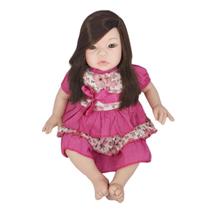 Boneca Bebê Reborn Baby Kiss Morena Cabelo Longo Castanho SID-NYL Parece Um Bebezinho de Verdade Realista REF 908