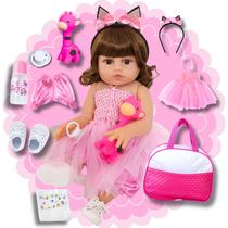 Boneca Bebê Reborn Bailarina Realista Silicone Menina Bolsa Maternidade