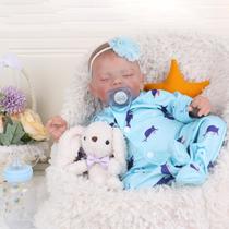 Boneca Bebê Reborn Brastoy Corpo de Tecido 48cm Kit Conjunto de Roupa Mamadeira Chupeta