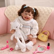 Boneca Bebê Reborn Brastoy Realista 60cm Silicone Conjunto de Roupa Chupeta Mamadeira Fralda Certidão e Pelúcia