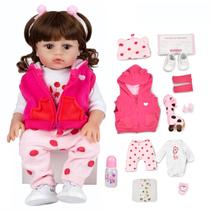 Boneca Bebê Reborn Brastoy Realista Girafinha Menina de Silicone 48cm Conjunto de Roupa Chupeta Mamadeira e Pelúcia