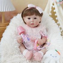 Boneca Bebê Reborn Brastoy Realista Silicone 48cm Conjunto de Roupa Chupeta Mamadeira e Pelúcia Pode Dar Banho Roupa