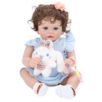 Boneca Bebê Reborn Brastoy Realista Silicone 48cm Conjunto de Roupa Chupeta Mamadeira e Pelúcia Pode Dar Banho Roupa