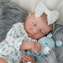 Boneca Bebê Reborn Brastoy Realista Silicone 48cm Conjunto de Roupa Chupeta Mamadeira e Pelúcia Pode Dar Banho Roupa