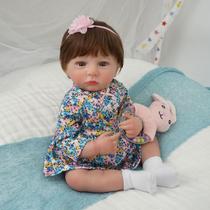 Boneca Bebê Reborn Brastoy Realista Silicone 48cm Conjunto de Roupa Chupeta Mamadeira e Pelúcia Pode Dar Banho Roupa