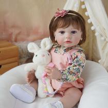 Boneca Bebê Reborn Brastoy Realista Silicone 55cm Conjunto de Roupa Chupeta Mamadeira e Pelúcia Pode Dar Banho Roupa