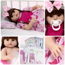 Boneca Bebê Reborn Cabelo Castanho + Bolsa 20 Itens Enxoval Boneca Bebê Reborn Cabelo Castanho + Bolsa 20 Itens Enxoval