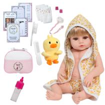 Boneca Bebê Reborn Cabelo Loiro Com Bolsa 20 Acessórios Boneca Bebê Reborn Cabelo Loiro Com Bolsa 20 Acessórios
