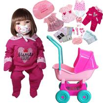 Boneca Bebê Reborn Carrinho Enxoval 4 Trocas Mamãe Reborn