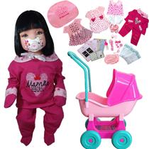 Boneca Bebê Reborn Carrinho Enxoval 4 Trocas Mamãe Reborn
