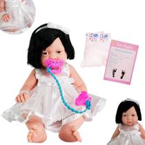 Boneca Bebê Reborn com Vestido de Batizado + Acessórios 43cm