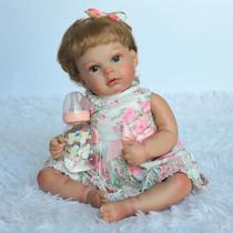 Boneca Bebê Reborn Corpo de Tecido Realista 50cm Original Kit Acessórios Conjunto Roupa Mamadeira Chupeta