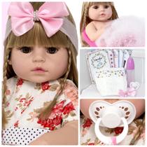 Boneca Bebê Reborn de Silicone Grande Fofa Enxoval 13 Itens Boneca Bebê Reborn de Silicone Grande Fofa Enxoval 13 Itens