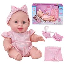 Boneca Bebe Reborn Doce Encanto Menina Com Naninha Lacinho Chupeta E Lacinho