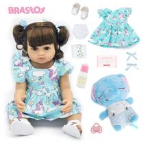 Boneca Bebê Reborn Elefantinho Realista Brastoy Silicone Conjunto de Roupa Chupeta Mamadeira Pelúcia