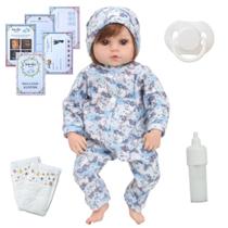 Boneca Bebê Reborn Fio a Fio Olho Castanho + Acessórios Boneca Bebê Reborn Fio a Fio Olho Castanho + Acessórios