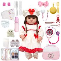 Boneca Bebe Reborn Gatinha Conjunto Vermelho Com Acessórios