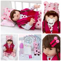 Boneca Bebê Reborn Girafinha Menina Silicone 48cm Olhos Cast