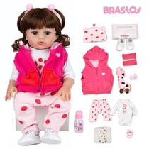 Boneca Bebê Reborn Girafinha Realista Brastoy Silicone Conjunto de Roupa Chupeta Mamadeira e Pelúcia Boneca Bebê Reborn Girafinha Realista Brastoy Silicone Conjunto de Roupa Chupeta Mamadeira e Pelúcia
