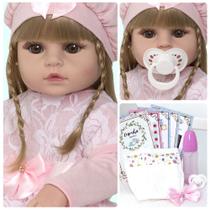 Boneca Bebê Reborn Julia 52cm Corpo de Silicone + Enxoval