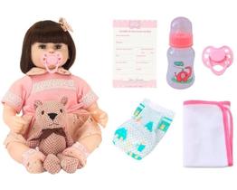 Boneca Bebê Reborn Lacinho Rosa Com Acessórios Baby Star - Bbr Toys