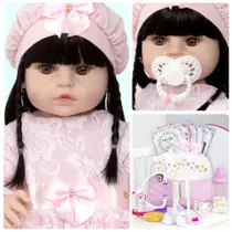 Boneca Bebe Reborn Laura Corpo de Silicone Bolsa Maternidade