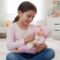 Boneca Bebê Reborn Lexy Day Luna Pijama Rosa Vinil e Pano Faz Xixi Com Acessórios Pijaminha Mamadeira Chupeta Fralda Realista Presente Criança Menina