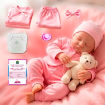 Boneca Bebê Reborn Lívia Realista Olhos Fechados Original Silicone Pode Dar Banho Boneca Bebê Reborn Lívia Realista Olhos Fechados Original Silicone Pode Dar Banho