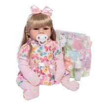 Boneca Bebê Reborn Loira Cabelo Comprido Enxoval Borboleta