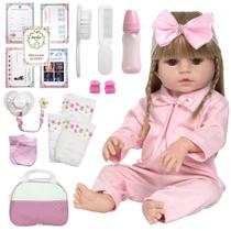 Boneca Bebê Reborn Loira Fofa 100% Silicone Bolsa Acessórios