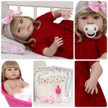 Boneca Bebê Reborn Loira Linda Vestido De Renda Kit 13 Itens Boneca Bebê Reborn Loira Linda Vestido De Renda Kit 13 Itens