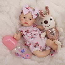 Boneca Bebê Reborn Menina 30cm Silicone Sólido Realista Olho Castanho Pode dar Banho Brastoy Com Acessórios