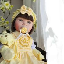 Boneca Bebe Reborn Menina Banho Presente Criança Silicone Luna Poa Amarela Body