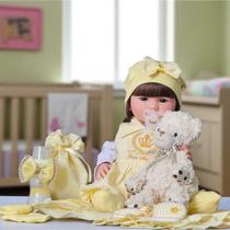 Boneca Bebe Reborn Menina Banho Presente Criança Silicone Luna Poa Amarela Body