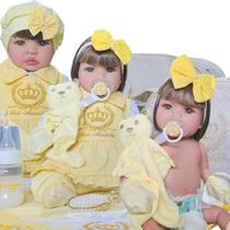 Boneca Bebe Reborn Menina Banho Presente Criança Silicone Poa Amarela Body - Meu Xamego