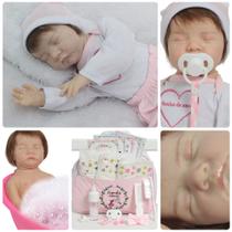 Boneca Bebê Reborn Menina Cabelo Implantado Fio a Fio Linda