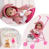 Boneca Bebê Reborn Menina Coelhinha Loira Linda Com Carrinho