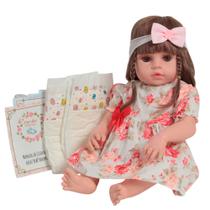 Boneca Bebê Reborn Menina Linda 46cm Vestido + Acessórios