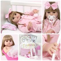 Boneca Bebê Reborn Menina Loira Princesa Realista + 20 Itens Boneca Bebê Reborn Menina Loira Princesa Realista + 20 Itens