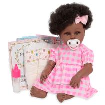 Boneca Bebê Reborn Menina Negra Com Lindo Vestido Xadrez Boneca Bebê Reborn Menina Negra Com Lindo Vestido Xadrez