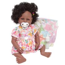 Boneca Bebê Reborn Menina Negra Realista Vestido Borboleta