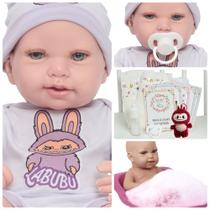 Boneca Bebê Reborn Menina Olhos Azuis Pelúcia Acessórios Boneca Bebê Reborn Menina Olhos Azuis Pelúcia Acessórios