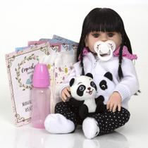 Boneca Bebê Reborn Menina Realista Panda e Vários Acessórios