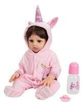 boneca bebe reborn menina unicornio corpo silicone 48cm