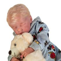Boneca bebe reborn menino dormindo cabelo fio a fio loiro
