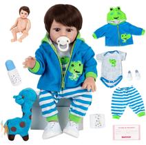 Boneca Bebê Reborn Menino Girafinha Realista Brastoy 100% Silicone Pode Dar Banho Conjunto de Roupa Chupeta Mamadeira e Pelúcia