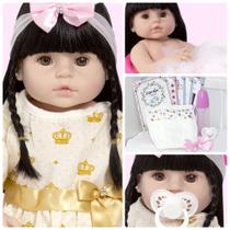 Boneca Bebê Reborn Morena 52cm Princesa Vários Acessórios