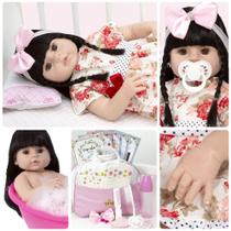 Boneca Bebe Reborn Morena Menina Realista 52cm + Acessórios Boneca Bebe Reborn Morena Menina Realista 52cm + Acessórios